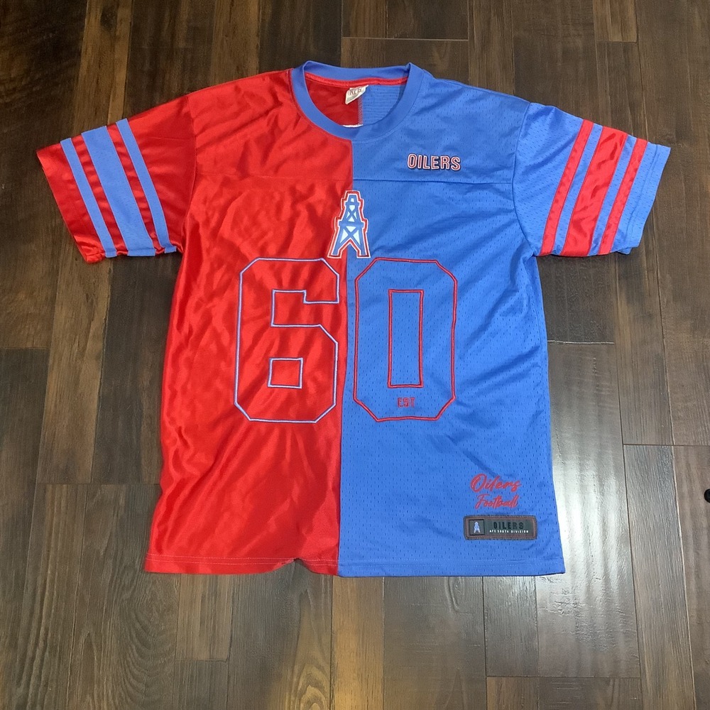 NFL Tennessee Oilers Split Jersey Mens Medium Red Blue Football Shirt 60 AFC